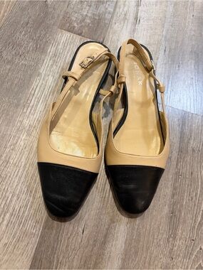 Jonak Beige and Black Two-Tone Slingback Flats